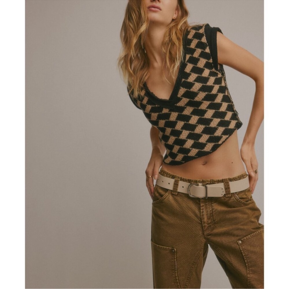 FREE PEOPLE Lola Top / Black + Tan Combo NWT